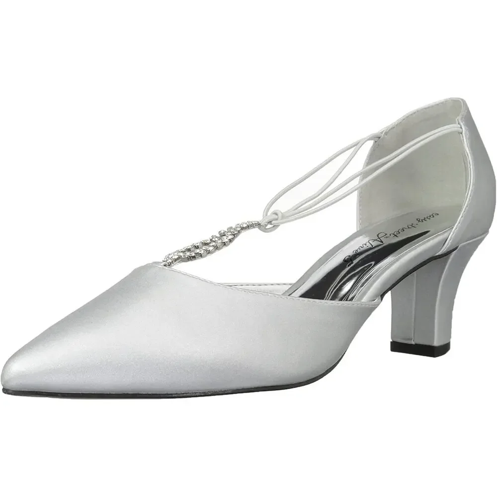 Easy Street Women D'orsay Pointed Pump Heels Moonlight Size US 10N Silver Satin